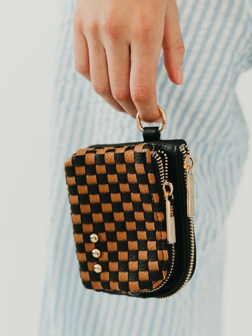 Pretty Simple Woven Cameron Double Zip Clippable Card Wallet Vegan Leather
